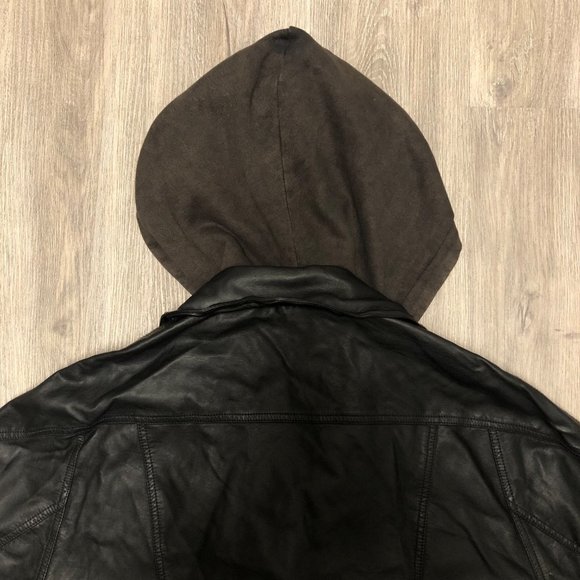 Free People Vegan Leather Jacket Women's Size Medium Black Moto Hooded Coat - Picture 9 of 12